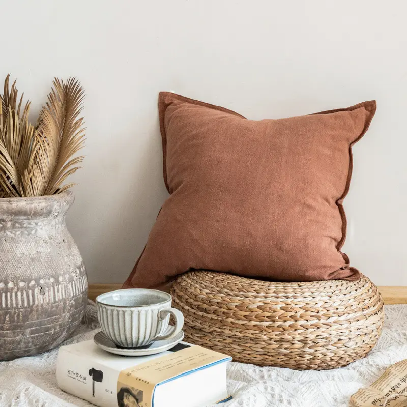 Amity Housse de coussin décorative en coton et lin pour canapé Simple Solid 18x18 Inch Home Decoration Cushion Cover