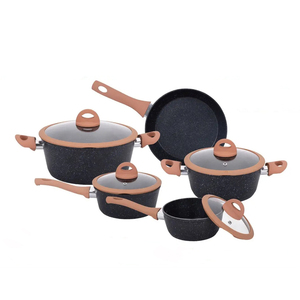 Juego de Ollas y Sartenes de Cerámica Moderna de Alta Calidad con Revestimiento de Mármol, Tapas de Vidrio, Asas de Baquelita, Antiadherente, 6 Piezas, de Aluminio, para Horno de Gas - Product Image 1