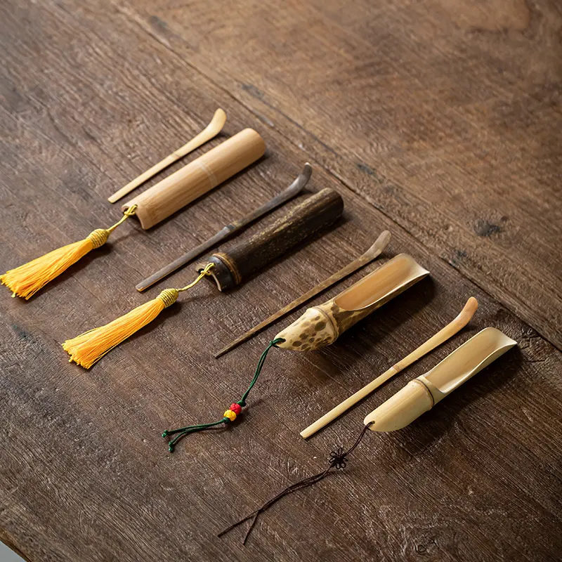 Due-pezzi Cerimonia Del Tè Strumenti Cinese Kongfu Tè Sfuso Cucchiaio Fatti A Mano di Bambù Scoop Per Il Tè Verde