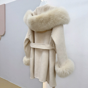 Nouveau <span class=keywords><strong>Manteau</strong></span> d'Hiver 2026 pour <span class=keywords><strong>Femme</strong></span> en <span class=keywords><strong>Laine</strong></span> avec Col en Fourrure de Renard de Luxe, Capuche, Épais et Chaud, Ceinture, Élégant, pour Dames - Product Image 6