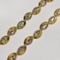 Ruban décoratif en dentelle pour vêtements, plaqué argent et or, avec strass en plastique acrylique, pour costumes de carnaval et projets DIY (vente en gros)