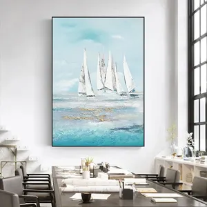 living room dining decor Oil painted picture sailing ship modern minimalist painting abstract handmade art