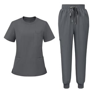 Women <b>Scrub</b> <b>Set</b> With Pockets Polyester Knitted Hospital Uniforms Multiple Colors Jogger Pants Slim Fit medical uniform - Product Image 2