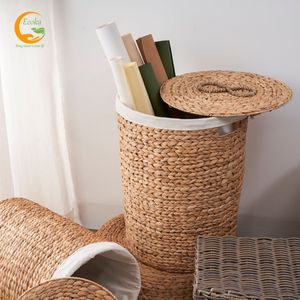 Vietnam <b>Round</b> Tall Water Hyacinth Woven <b>Wicker</b> Laundry Sorter Hamper with Lidded <b>Basket</b> Cheap Price - Product Image 5