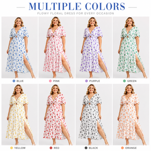 Robe d'été grande taille pour femme, col en V, torsadée sur le devant, découpes, manches courtes, imprimé floral, fente latérale, décontractée - Product Image 2