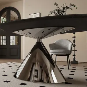 Mesa <span class=keywords><strong>de</strong></span> Comedor Moderna <span class=keywords><strong>de</strong></span> Piedra Sinterizada Extensible con Patas <span class=keywords><strong>de</strong></span> Metal <span class=keywords><strong>de</strong></span> Forma Ovalada y Panel <span class=keywords><strong>de</strong></span> Pizarra - Product Image 3