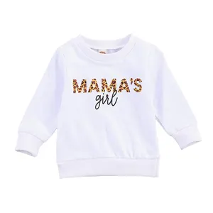 Custom Letter Printed Mama Girl Pullover Shirt Tops Long Sleeve Knitted Plain Baby Girls Sweatshirts for Baby Kids
