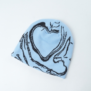 Gorro de punto Jacquard de lana 50% con patrón de corazón azul cielo, gorro de invierno Unisex, gorro de punto suave y cálido para hombres y mujeres, gorro de lana 50% - Product Image 3