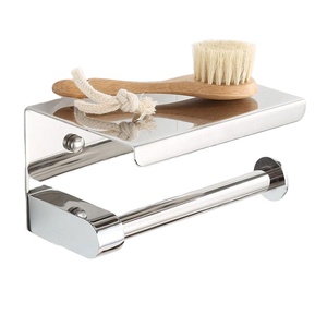 Porte-rouleau de papier toilette mural en acier inoxydable sans perçage, auto-adhésif avec colle 3M et étagère - Product Image 6