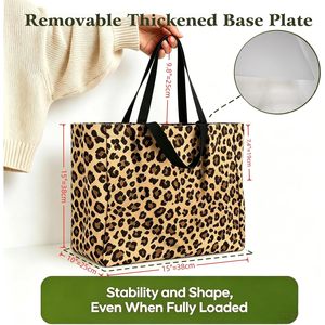 <b>Extra</b> <b>Large</b> Canvas Grocery Bag Leopard <b>Print</b> Foldable Tote With 6 Pockets For Shopping - Product Image 4
