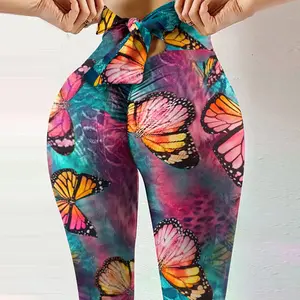 2022 Nieuwe Mode Vrouwen Meisjes Yoga Broek Vlinder Gedrukt Strik Hoge Taille Slim Digital Printing Leggings Lange Broek