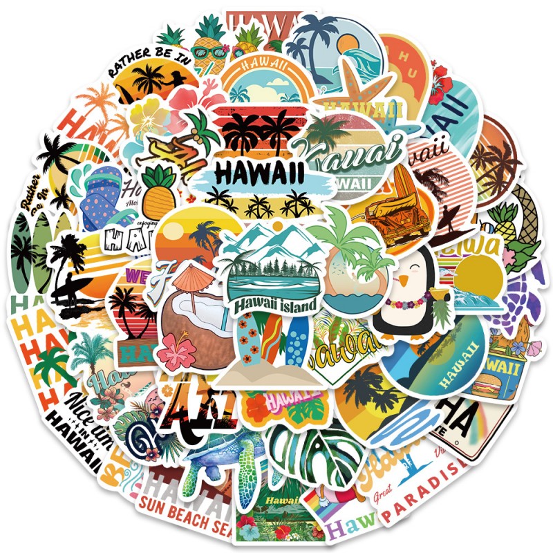 50 шт., водонепроницаемые лазерные наклейки Hawaii для пляжа, наклейки для ноутбука, мотоцикла, велосипеда, багажа, граффити-патчи для подростков