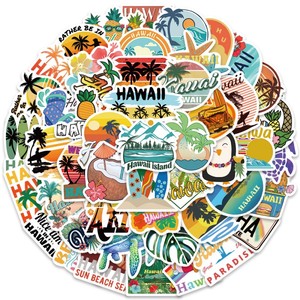 50 pièces autocollants étanches Laser plage Hawaii, autocollants pour ordinateur portable moto vélo bagages décalcomanie Graffiti patchs pour adolescents - Product Image 1