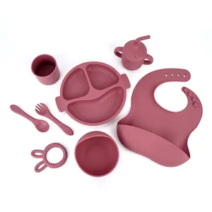 Fournisseurs vaisselle de sevrage écologique en silicone de couleur personnalisée pour tout-petits enfants vaisselle de repas pour enfants ensembles d'assiettes pour bébés alimentation en silicone