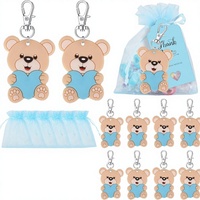 Porte-clés pendentif en résine souple écologique moulée par injection, motif petit ours de dessin animé avec cœur bleu, fermoir mousqueton, accessoire cadeau