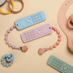 Benutzer definiertes Logo Weiche ungiftige Fernbedienung Beiß spielzeug Silikon Baby Telefon Beißring