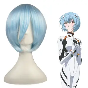 High Quality 35cm Short Ice Blue Bobo EVA Ayanami Rei Wig Synthetic Anime Cosplay Costume Hair Wig For Party