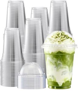แก้วพลาสติกแบบใช้แล้วทิ้งขนาด 18 ออนซ์ พร้อมฝาโดม ปลอดสาร BPA ป้องกันการรั่วซึม สำหรับเครื่องดื่มเย็น กาแฟเย็น ชานมไข่มุก น้ำผลไม้ - Product Image 1