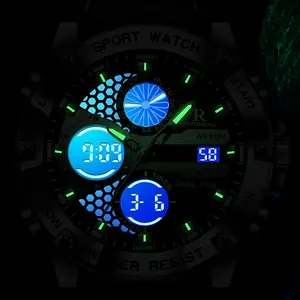 <span class=keywords><strong>Montre</strong></span> à quartz numérique pour <span class=keywords><strong>homme</strong></span>, bracelet en cuir, étanche, électronique, sportive, multifonctionnelle, boîtier en alliage, affichage à aiguilles - Product Image 5