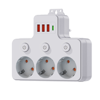 Regleta de Enchufes Redondos Schuko EU con Interruptores Individuales, Tomas de Corriente USB PD Tipo-C, Extensión de Enchufe para España y Alemania