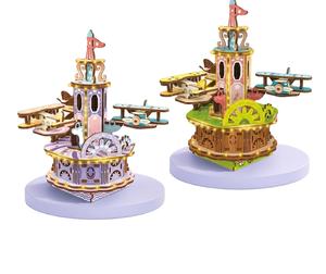 Boîte à musique en bois tendance et amusante de haute qualité, jouet d'assemblage DIY, modèle de carrousel et d'avion, ornement éducatif pour enfants de 7 à 12 ans et plus, unisexe - Product Image 1