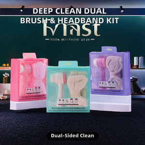 Ensemble brosse nettoyante visage double face et bandeau, brosse nettoyante points noirs, bandeau en velours corail - Product Image 2