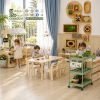 Hikeylove Ensemble Table et Chaises 4 Places pour Enfants en Bois Massif Écologique Style Montessori Moderne pour Activités et Jeux de Maternelle