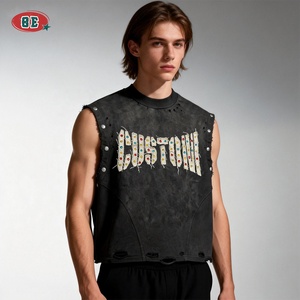 Vêtements pour hommes : T-shirt sans manches de sport de haute qualité, coupe ample, col ras du cou, avec logo personnalisé et perles, idéal pour la <span class=keywords><strong>gym</strong></span> - Nouvelle collection en promotion - Product Image 2