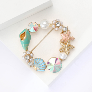 高級レディースラインストーンブローチ合金ヒトデコンクラインストーンリースブローチハワイアンパーティーコスチュームチェストフラワーブローチ - Product Image 3