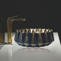 Lavabo de salle de bain en porcelaine de luxe, plaqué or, à poser sur comptoir, pour hôtel et villa