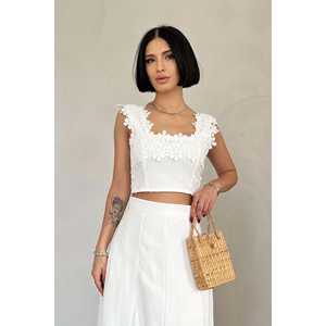 Conjunto de Top Corto de Encaje Blanco Estilo Club y Falda Corta por Encima de la Rodilla, Tallas XS-XL para Verano, Venta al por Mayor - Product Image 2