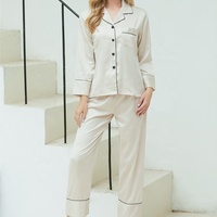 Ensemble de pyjamas en satin pour femmes New Nighty Sleepwear Pajamas Set Silk Long Pants Customization PJ 6032