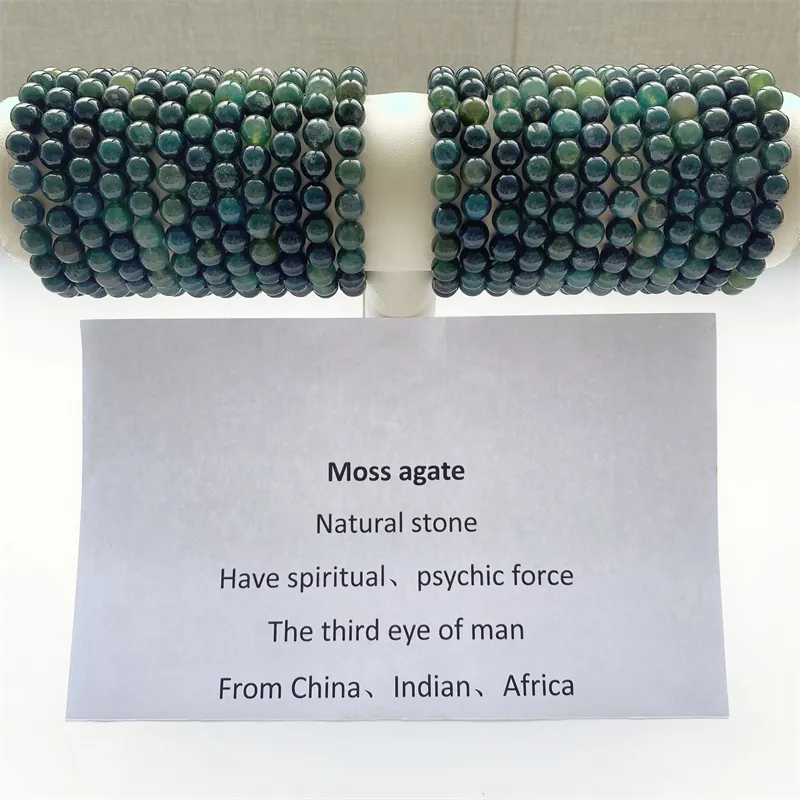 New products natural stones crystal beads 8 mm moss agate bracelets for home decoration