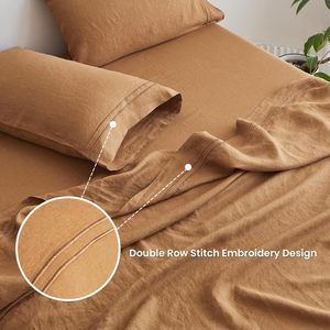 Bộ Khăn trải giường bằng vải lanh tự nhiên 100% Bộ Khăn trải giường bằng vải lanh tinh khiết kiểu Pháp thoải mái và thoáng khí ở nhà - Product Image 5