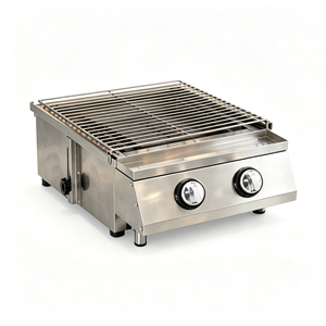 Grand barbecue à gaz 2 brûleurs en acier inoxydable haute puissance, machine à barbecue commerciale pour fruits de mer, coquillages, restauration en plein air - Product Image 1