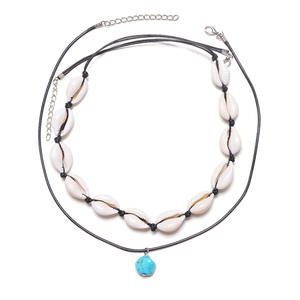 Collar de Conchas Turquesas con Cuerda Negra, Dos Piezas, Cadena para Clavícula para Mujer, Estilo Boho Minimalista para Fiestas - Product Image 5