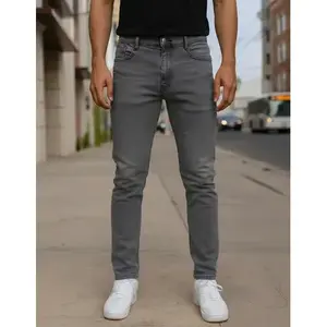 Jeans Skinny da Uomo Adrenaline Grigio Elasticizzato a Vita Media con 5 Tasche in Denim Traspirante - Product Image 1