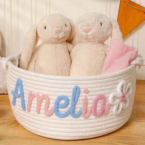 Panier en corde de coton, Organisateur de rangement pour chambre d'enfant, Cadeau de naissance, Bac à jouets pour animaux de compagnie, Panier à linge personnalisé - Product Image 2