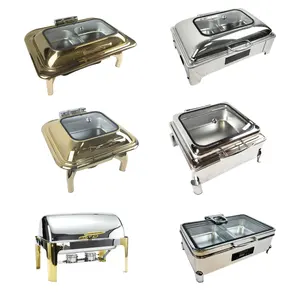 YITIAN Restaurant Food Warmer Electric 201 Stainless Steel Glass Lid Chafing Chafing Serving Dish Buffet Heater Set