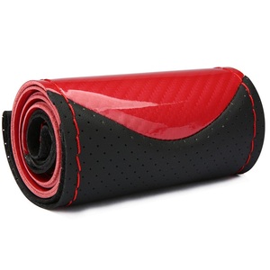 38cm couche supérieure cuir de vachette souple en cuir véritable tresse couverture de <span class=keywords><strong>volant</strong></span> <span class=keywords><strong>noir</strong></span> Double ligne cousu à la main avec fil d'aiguille - Product Image 3