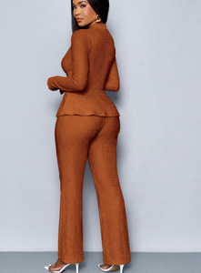 Vente en gros de costumes pour femmes en deux pièces, couleur unie, manches longues, pantalon, mode - Product Image 4