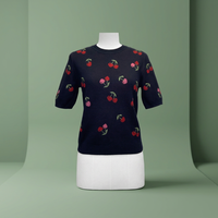 Pull décontracté à col rond pour femme SS23 en coton modal avec broderie florale, logo fin sur le devant, couleur personnalisable, respirant pour le printemps