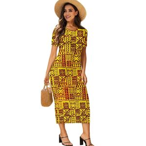 Falda larga de manga corta con cuello redondo y diseño Tribal polinesio hecho a medida de talla grande, venta al por mayor, abrigo de cadera informal para mujer - Product Image 1