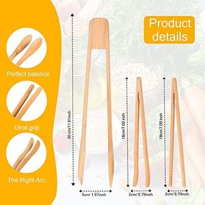 SINCERE Pince à salade de cuisine longue en <span class=keywords><strong>bambou</strong></span> naturel pour la cueillette du fromage Toast Spaghetti-un ensemble d'outils de cuisine élégants pour hommes femmes - Product Image 2