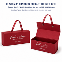 Boîte cadeau style livre rouge avec ruban, en carton rigide, poignée en ruban satiné, impression CMJN, couleur unie, logo personnalisé, OEM ODM, cadeau d'entreprise