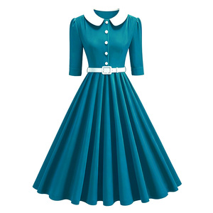 Vestido Retro Vintage Personalizado de los Años 50 con Cinturón, Estilo Audrey Hepburn - Product Image 1