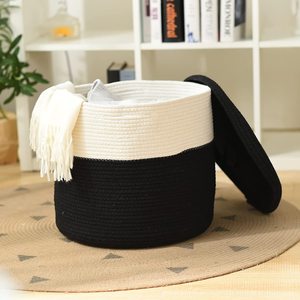 Panier de rangement pliable en coton tressé KUYUE avec couvercle, grand panier en corde gris, sac pliable en OPP, manuel, 500 pièces - Product Image 3
