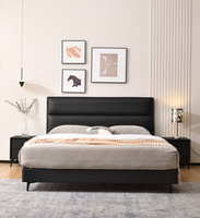 Lit King-Size en Bois Massif de Haute Qualité, Meuble Robuste en Cuir Écologique, Lit Artistique Noir Yao Ye en Pin Doux