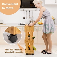 Étagère à fruits en bambou à 3 niveaux, style rustique, conteneur de rangement pour pommes de terre avec roulettes pour le stockage du pain, des fruits et des légumes