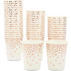 Lot de 50 gobelets en papier à double paroi de 9 oz, couleur or rose, avec confettis, pour vin, whisky, boissons gazeuses et fêtes – Vente directe usine - Product Image 1